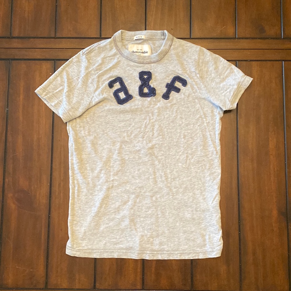 ABERCROMBIE & FITCH MUSCLE TEE, GREY/NAVY BLUE, KIDS XL